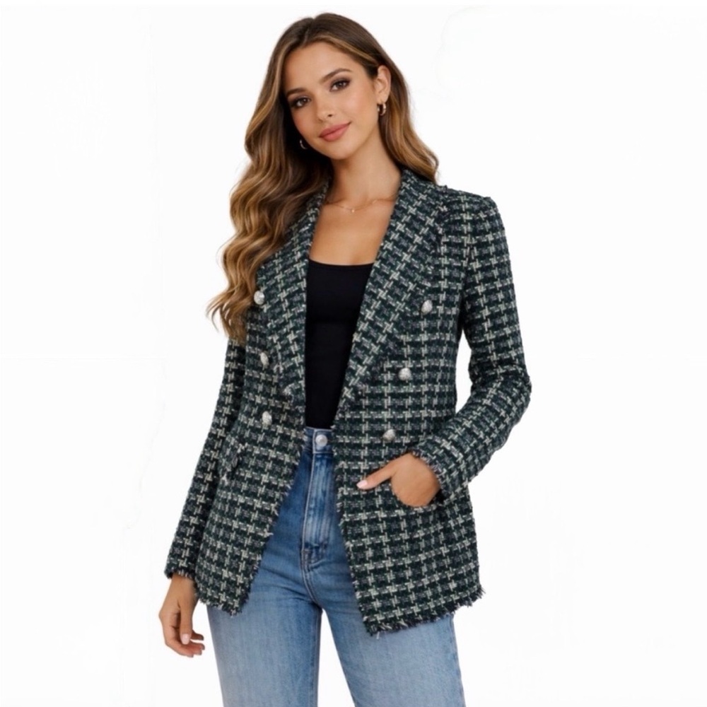 Rachel Zoe Green Tweed Blazer